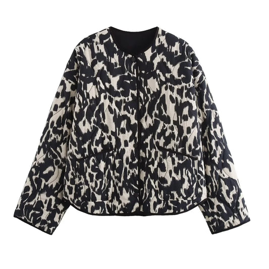 2024 Autumn Women's Snake Skin Printed Jacket – European & American Style, Fashion Button Long Sleeve Coat
