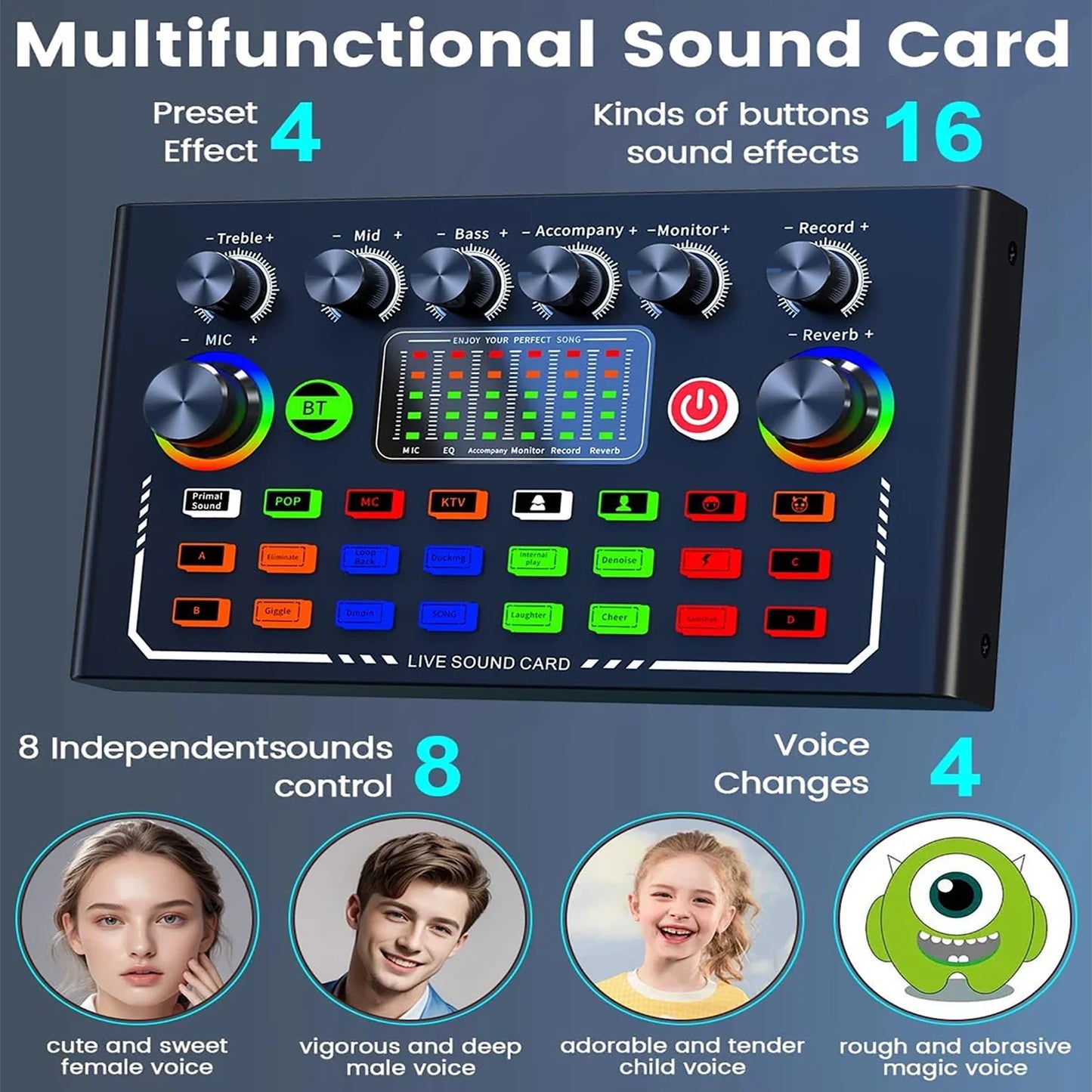 F009 Live Sound Card Broadcast Kit - Bluetooth DJ Audio Mixer with Microphone Set for Smartphone Live Streaming & Recording