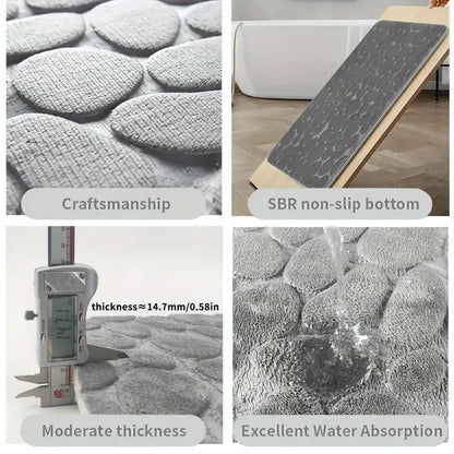 2PC Embossed Stone Pattern Toilet & Door Mats – Water-Absorbent, Non-Slip, Washable Home Decor Carpet
