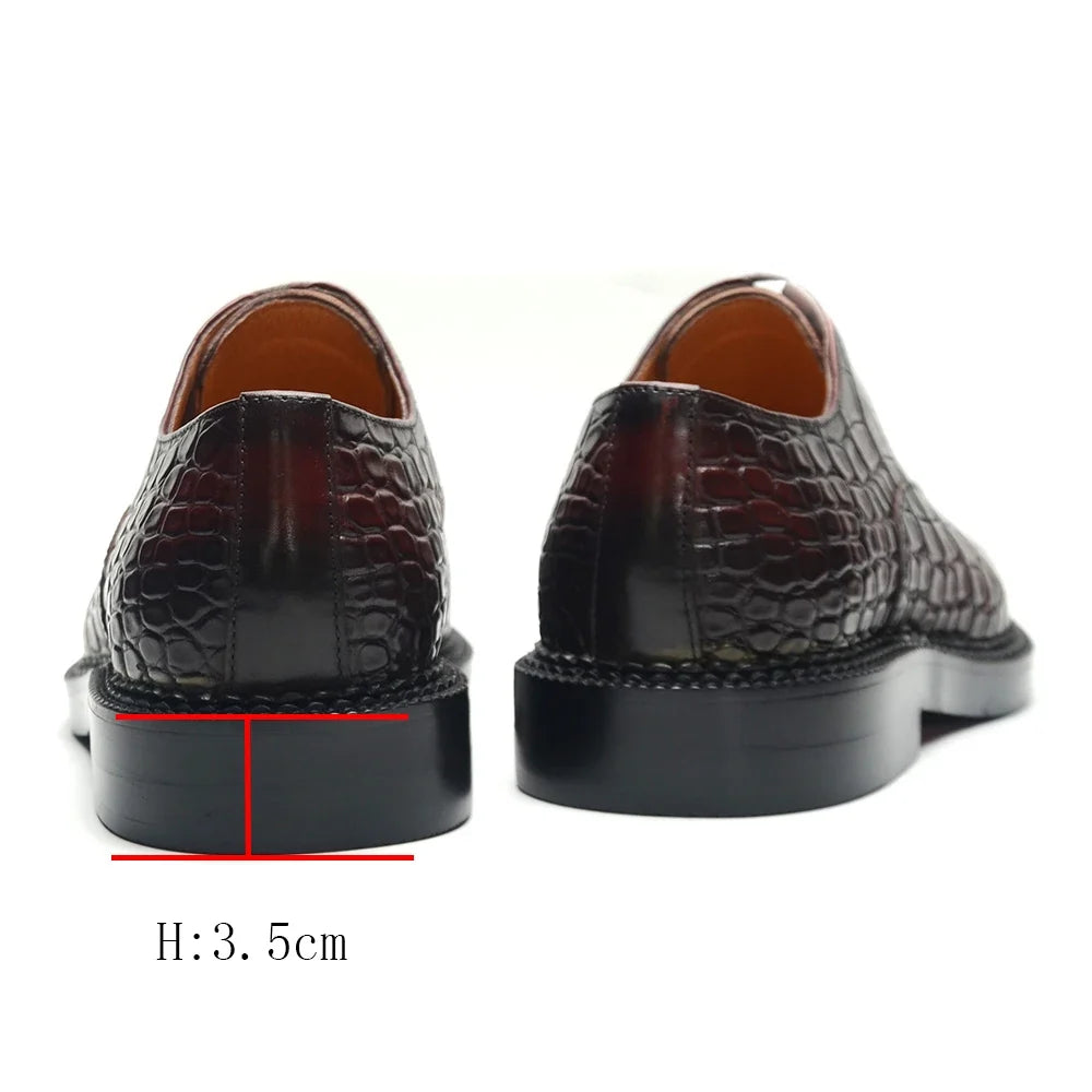 Men’s Luxury Genuine Cowhide Oxford Shoes - Height-Increasing Crocodile Pattern Wedding Dress Footwear