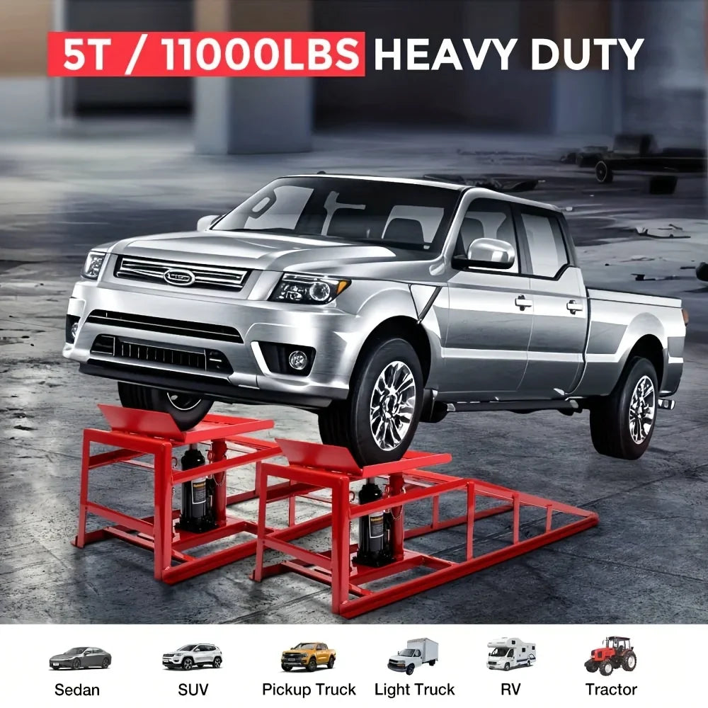 2PCS Heavy Duty Hydraulic Car Ramps - 11000LBS Floor Jack Lift Ramps for Oil Change, Truck & Garage Auto Repair