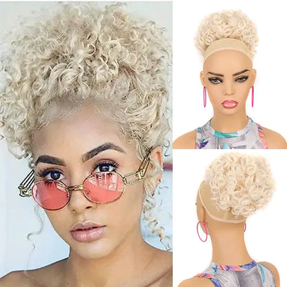 Synthetic Messy Curly Hair Bun – Short Loose Wave Updo Ponytail, Blonde Chignon Hairpiece, Heat-Resistant Extensions for Women