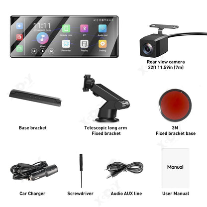 XGODY 11.3" 4K Dash Cam - Wireless CarPlay, Android Auto, GPS, WiFi Navigation, Rearview Camera for Car DVR Dashboard Video