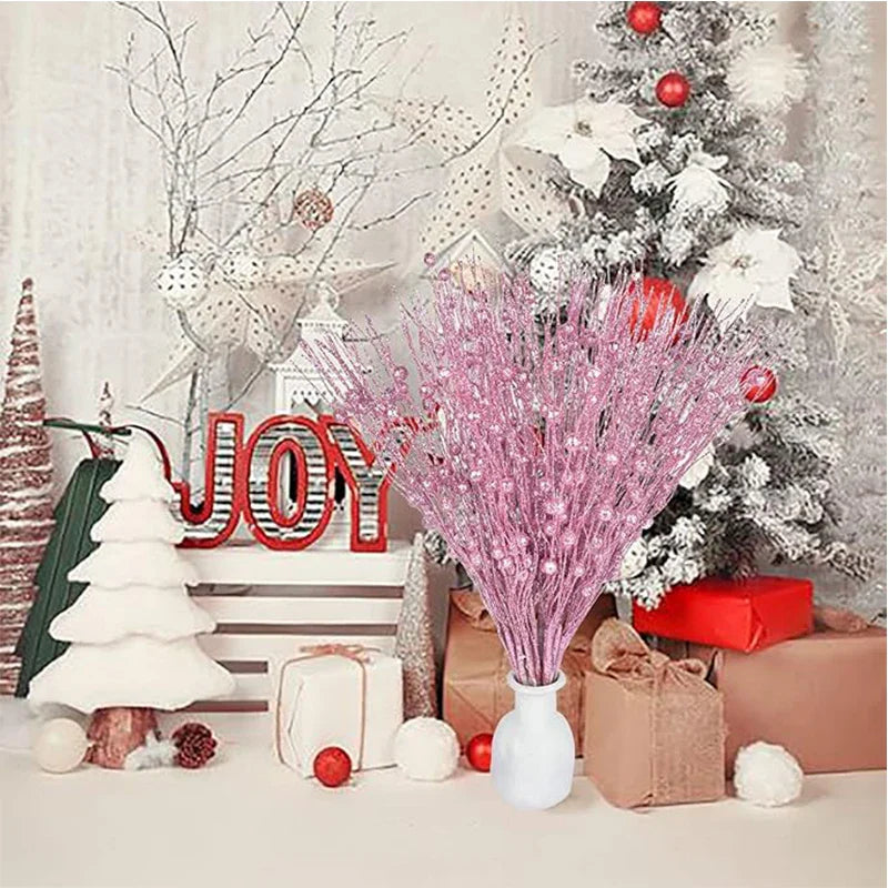 5PCS Glitter Artificial Berry Bouquet | Christmas Tree Ornament & Home Decor for New Year 2026, Navidad DIY Wreath Accessories