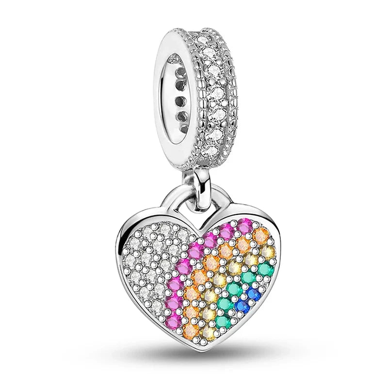 925 Sterling Silver Pink Heart Charm - Zircon Love Pendant Bead for DIY Bracelets, Bangles & Women’s Jewelry