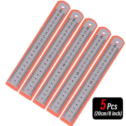 Stainless Steel Precision Ruler - 10-Piece 15-30cm Double-Sided Metric Measuring Scale for Accurate Measurement