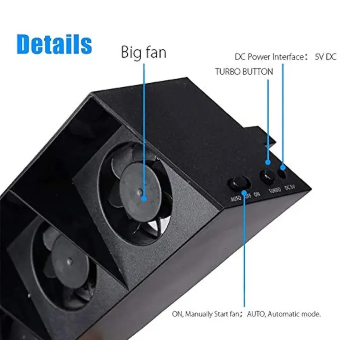 PS4 USB Cooling Fan — External 5-Fan Turbo Cooler with Temperature Control for PlayStation 4