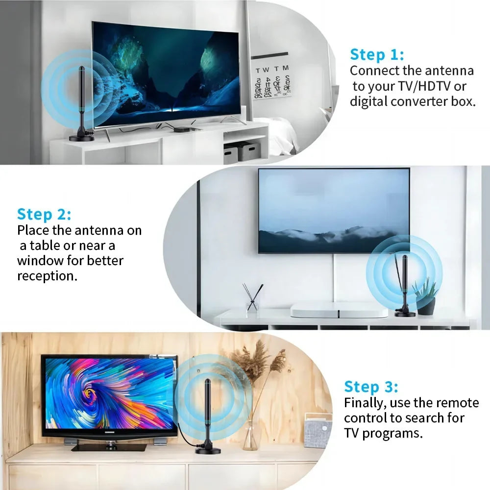 HD Digital TV Antenna with Amplifier - Adjustable Indoor & Outdoor UHF Universal Signal Receiver