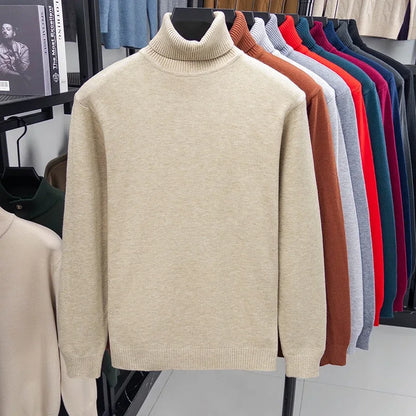 Men's Autumn Knitted Turtleneck Sweater - Slim Fit Long Sleeve Anti-Pilling Pullover Casual Streetwear Top