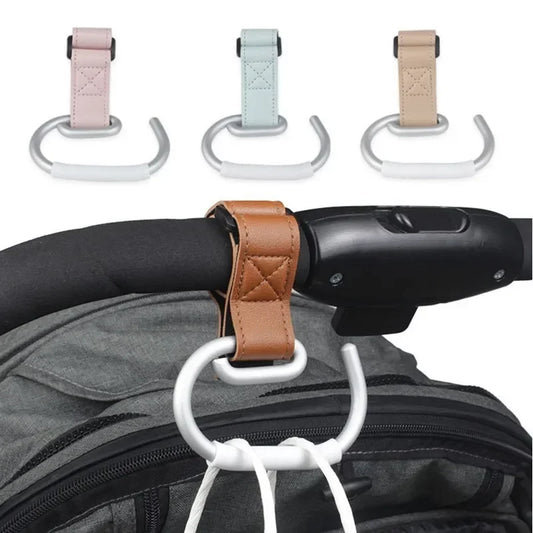 PU Leather Stroller Hooks - 360° Rotating Multifunctional Bag Clips & Stroller Accessories Gift