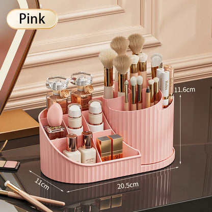 360° Rotating Makeup Organizer - Desktop Cosmetic Storage Display for Lipstick & Brushes
