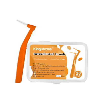 Kingubznis Interdental Brush Set - Stainless Steel Orthodontic Dental Floss Brushes with Angled Short Handle
