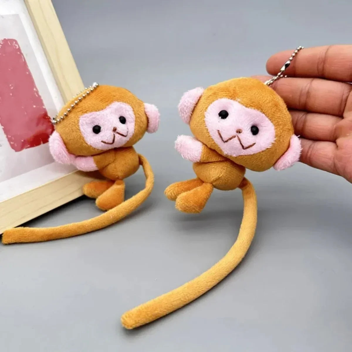 Long Tailed Monkey Plush Keychain - Cute Cartoon DIY Doll Pendant Backpack Accessory Gift for Kids & Girls