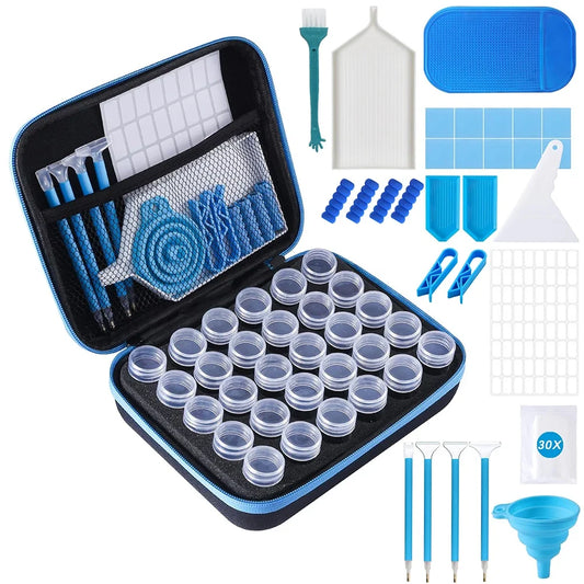 Diamond Painting Accessories Kit - Portable Storage Suitcase with 30 Jars, Tools, Pens, Trays & Organizer Case