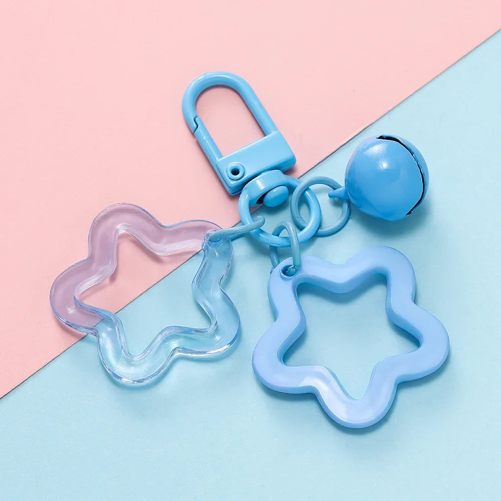 Hollow Star Bell Charm Keychain - Colorful Acrylic Bead Pendant for Bags, Lanyards & Jewelry Making Accessories