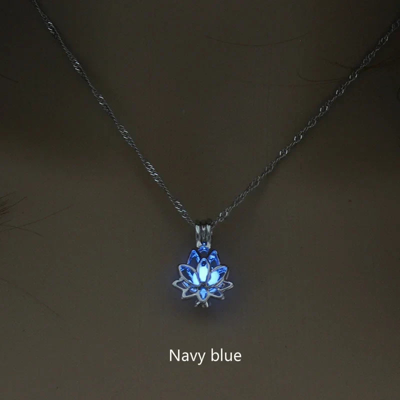 Luminous Moon Lotus Flower Pendant Necklace – Glows in the Dark, Yoga and Buddhism Inspired Jewelry for Women