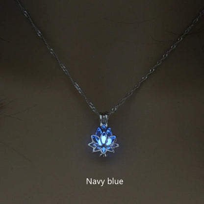 Luminous Moon Lotus Flower Pendant Necklace – Glows in the Dark, Yoga and Buddhism Inspired Jewelry for Women