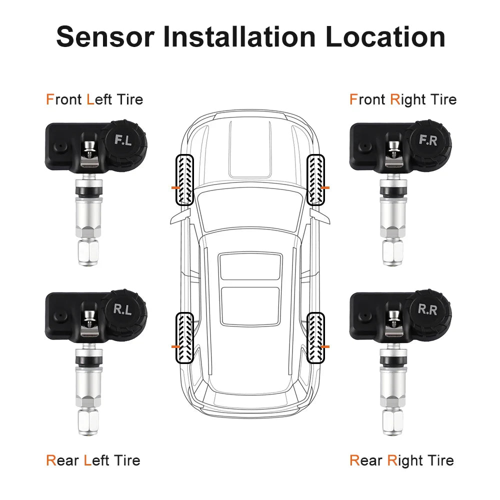 Solar TPMS Tire Pressure Monitoring System – 4-Wheel External Sensors with Temperature Alarm for Car Tyre Safety