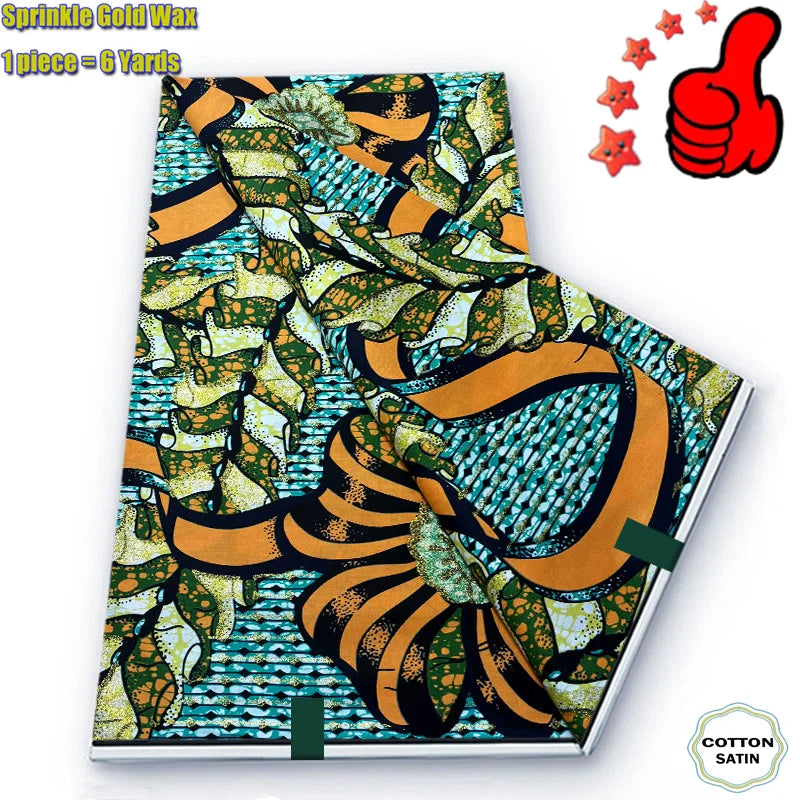 2026 African Real Wax Fabric - 100% Cotton Ankara Glitter Gold Print Batik Pagne for Women’s Fashion & Sewing