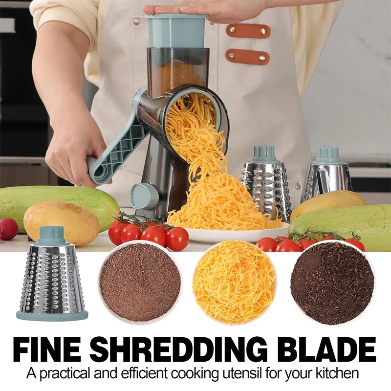 LMETJMA 3-in-1 Rotary Cheese Grater - Manual Vegetable Slicer, Nut Grinder & Shredder Kitchen Tool