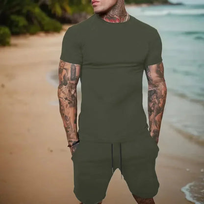 Men's Summer Sports Suit - Breathable T-Shirt & Shorts Two-Piece Casual Outdoor Tracksuit Set
