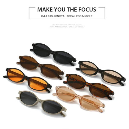 Retro Oval Frame Sunglasses - Trendy Small Cat Eye Punk Style UV Protection Shades