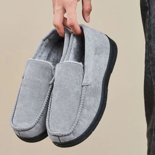 Men's Fleece-Lined Moccasin Slippers - Warm Closed-Back Non-Slip Indoor & Outdoor Winter Shoes