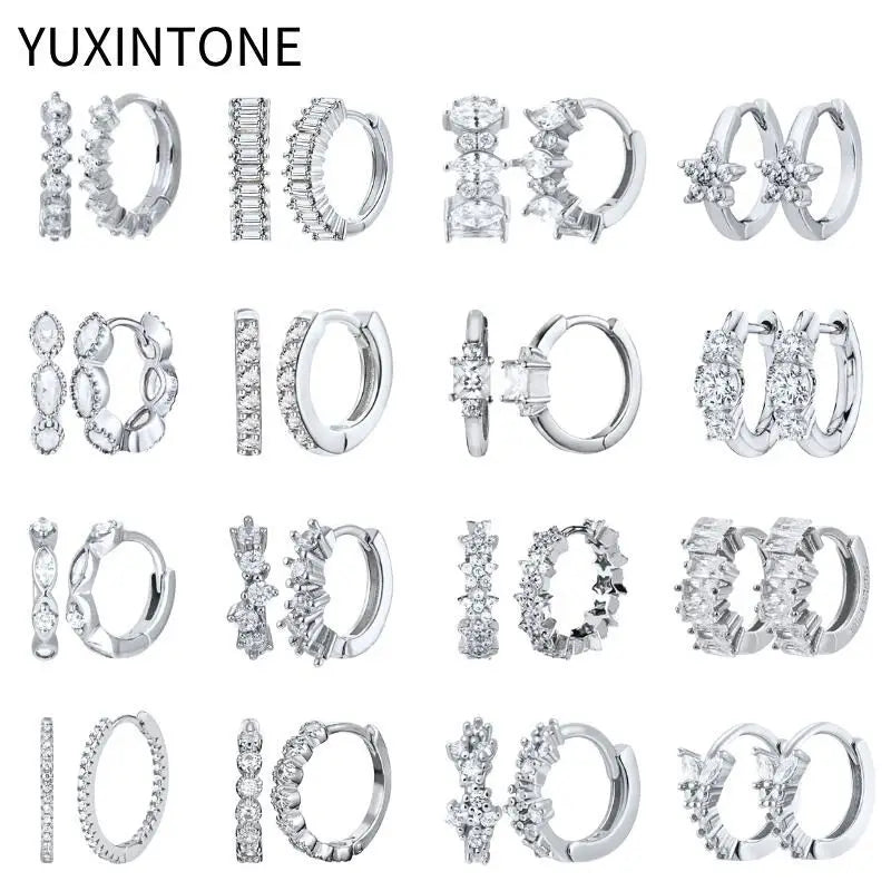 925 Sterling Silver White Zircon Hoop Earrings for Women – Fashion Geometric Crystal Silver Earrings Fine Jewelry Elegant Daily Wear Jewelry