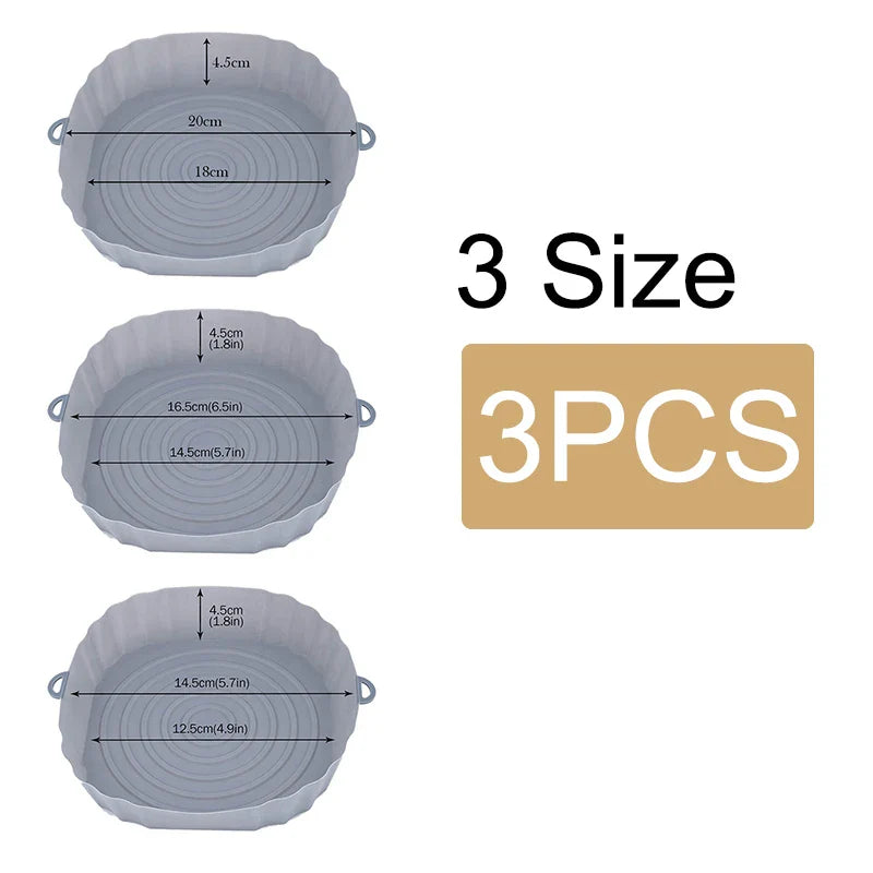 Reusable Air Fryer Silicone Pot & Baking Tray – 1/2/3PCS Basket for Pizza, Fried Chicken, Grill & Kitchen Use