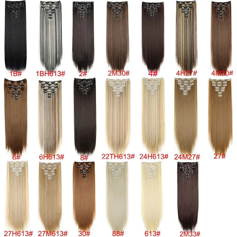 WIGSIN 24 Inch Synthetic Hair Extensions - 7PCS Long Straight Clip-In Hairpieces for Women in Black and Blonde Styles