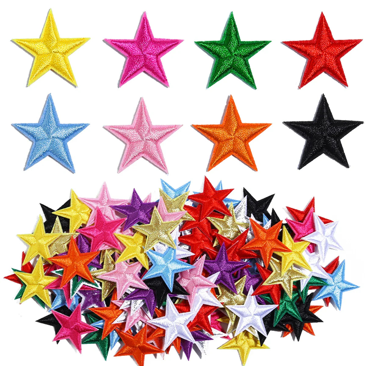 10pcs Mini Star Iron-On Embroidery Patches – Small Pentagram Appliques for DIY Clothing, Black White Gold Fashion Decoration