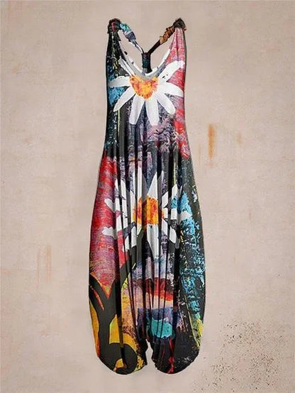 Bohemian Wide Leg Jumpsuit - Vintage Mandala Paisley Print Loose Fit Backless Women Harem Romper