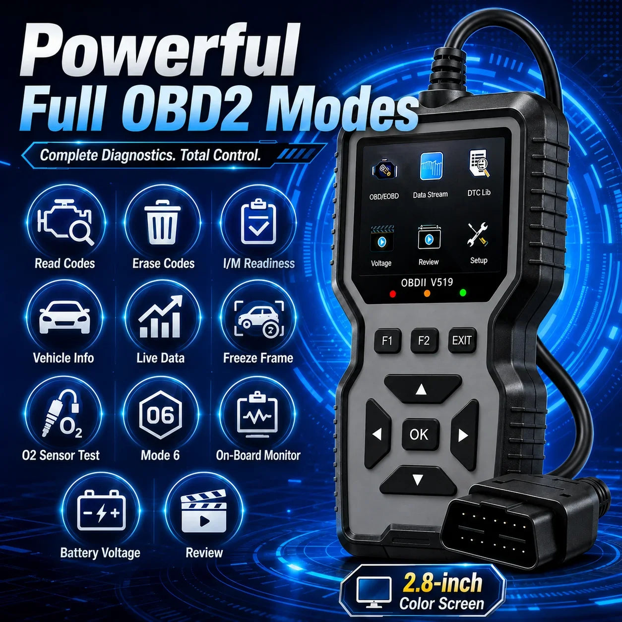 Professional Heavy-Duty OBD2 Diagnostic Scanner - Code Reader & Reset Tool for 1996+ Vehicles