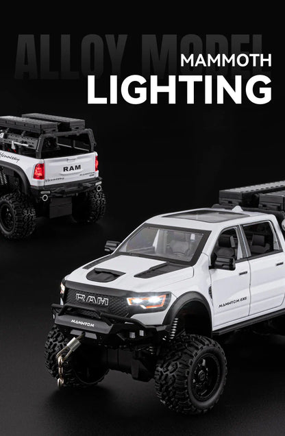 1:24 Dodge Mammoth RAM 1000 TRX 6x6 Diecast Model – Metal Alloy Pickup Toy Car with Lights for Kids & Collectors