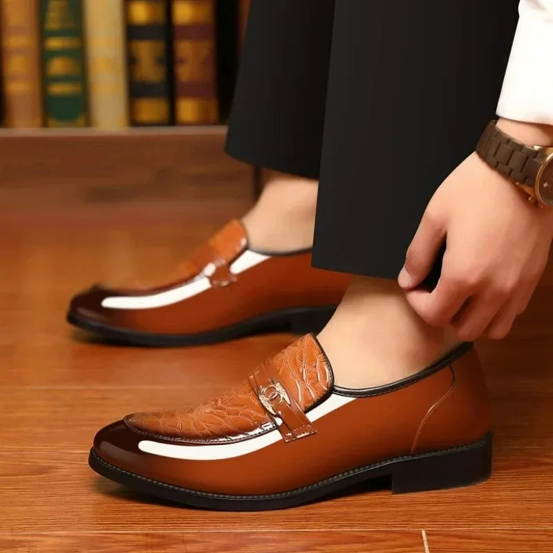 Men's Pointed Toe Patent Leather Dress Shoes - Slip-On Wedding & Business Loafers