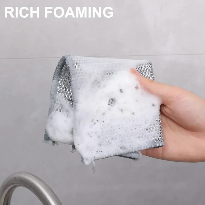 20/5PCS Thickened Steel Wire Cleaning Cloth – Non-Scratch Double-Layer Microfiber Mesh Dishrag & Kitchen Towels for Pots