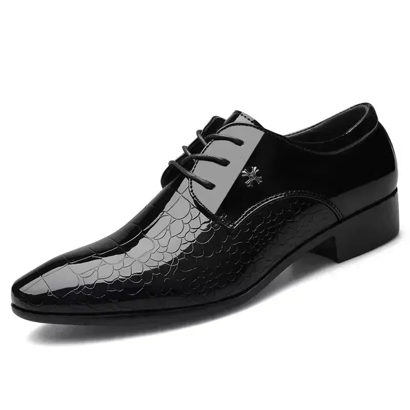 Men’s Italian Oxford Dress Shoes - Pointed Toe Luxury Patent Leather Wedding & Formal Derbies