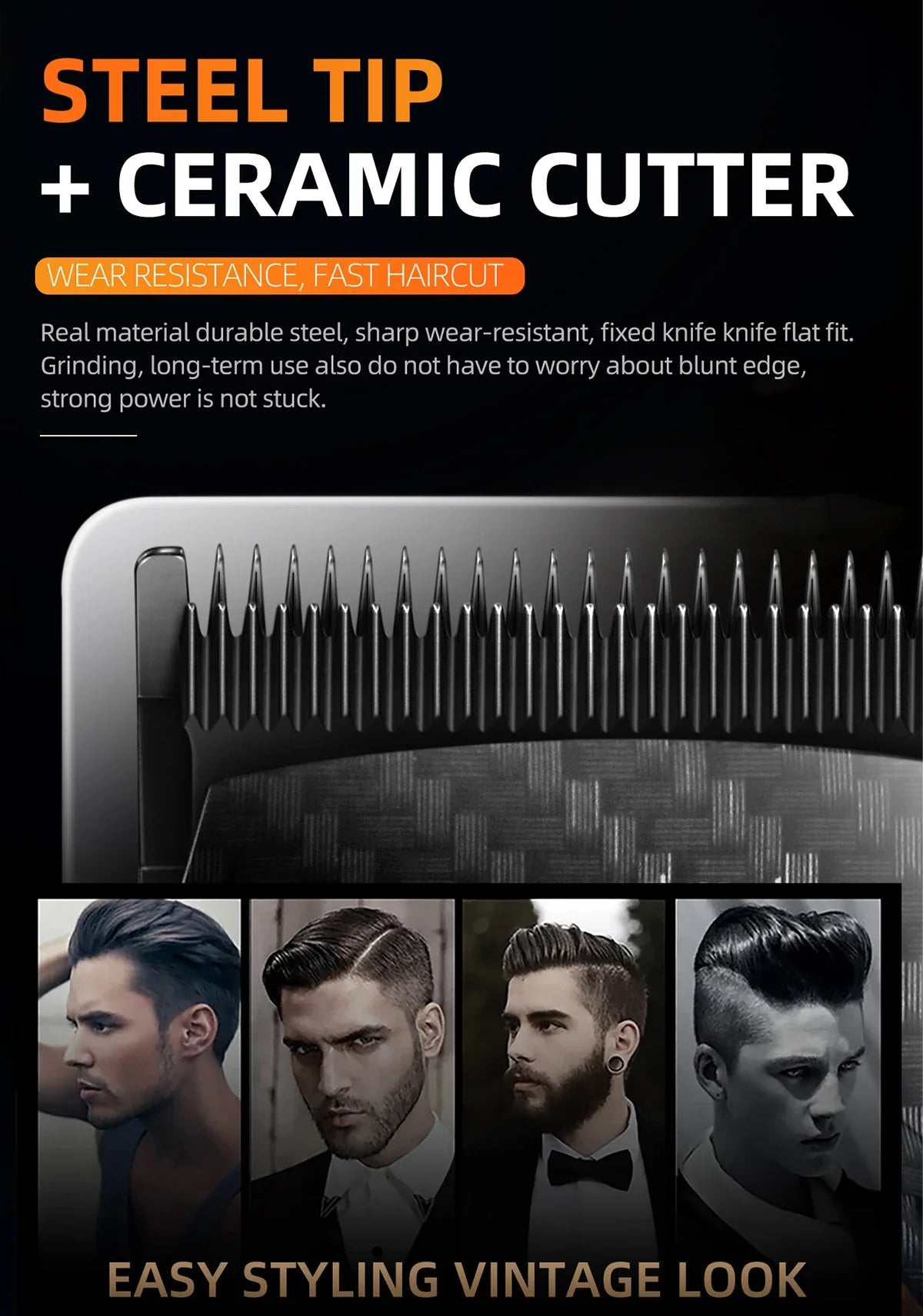 Kemei Professional Hair Clipper – 9000 RPM Electric Hair Cutting Machine, Adjustable Cordless Trimmer with Base for Barbers