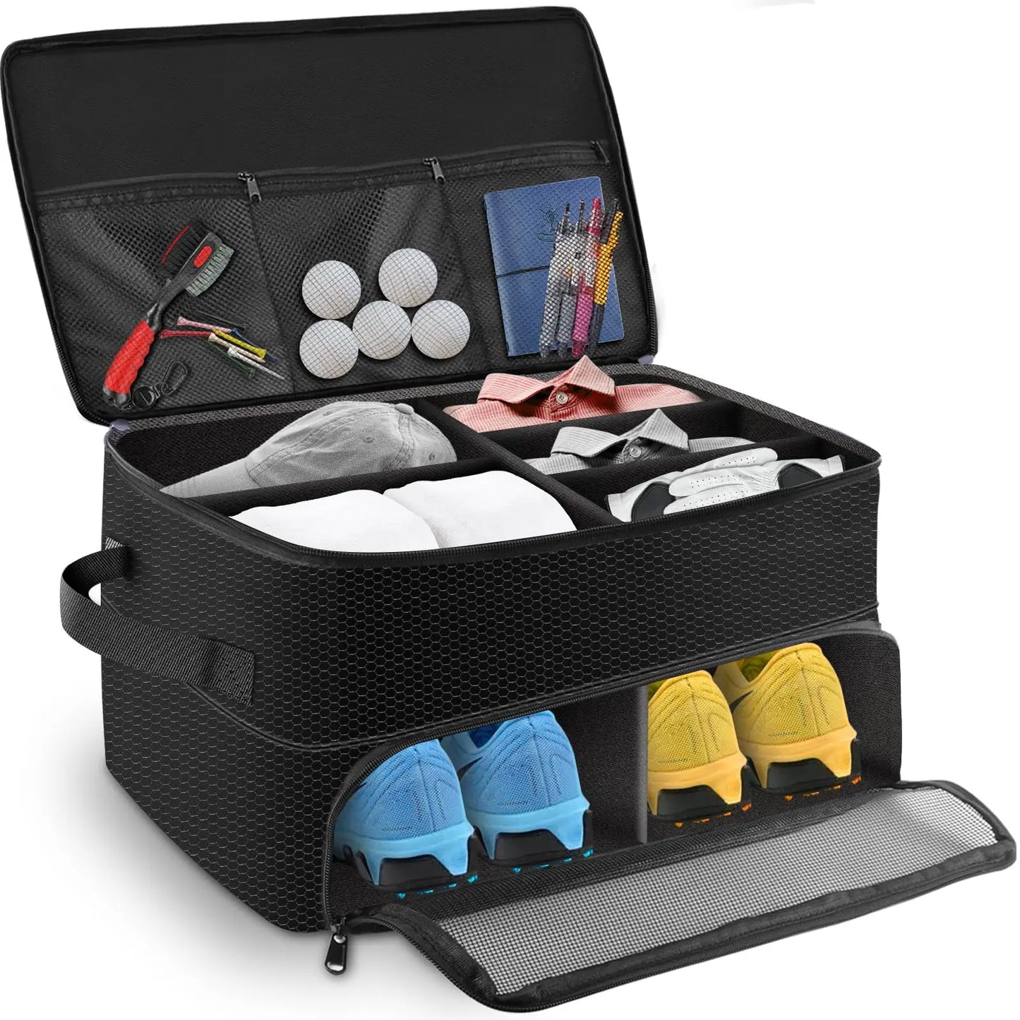 2-Layer Golf Trunk Organizer – Waterproof Durable Car Storage Bag for Golf Accessories