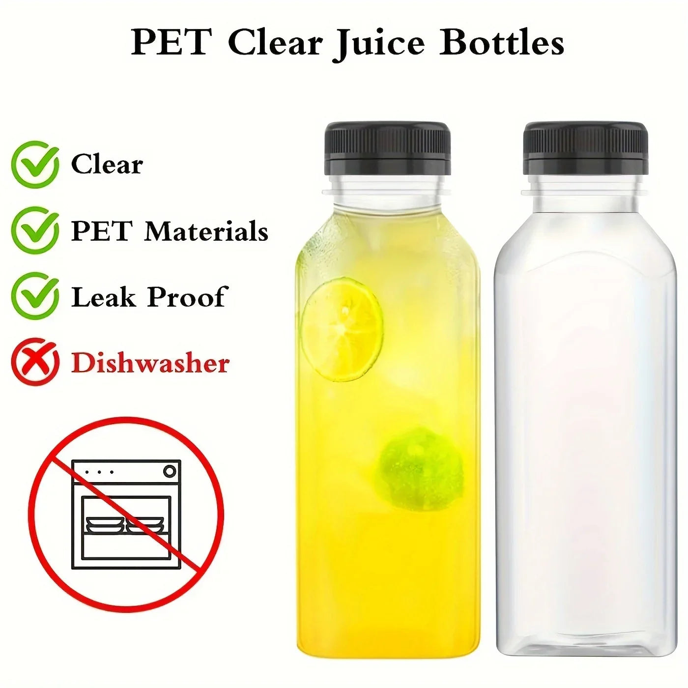 Clear Leak-Proof Juice Bottles - Portable Plastic Drink Containers for Smoothies, Milk, Homemade Beverages & Travel