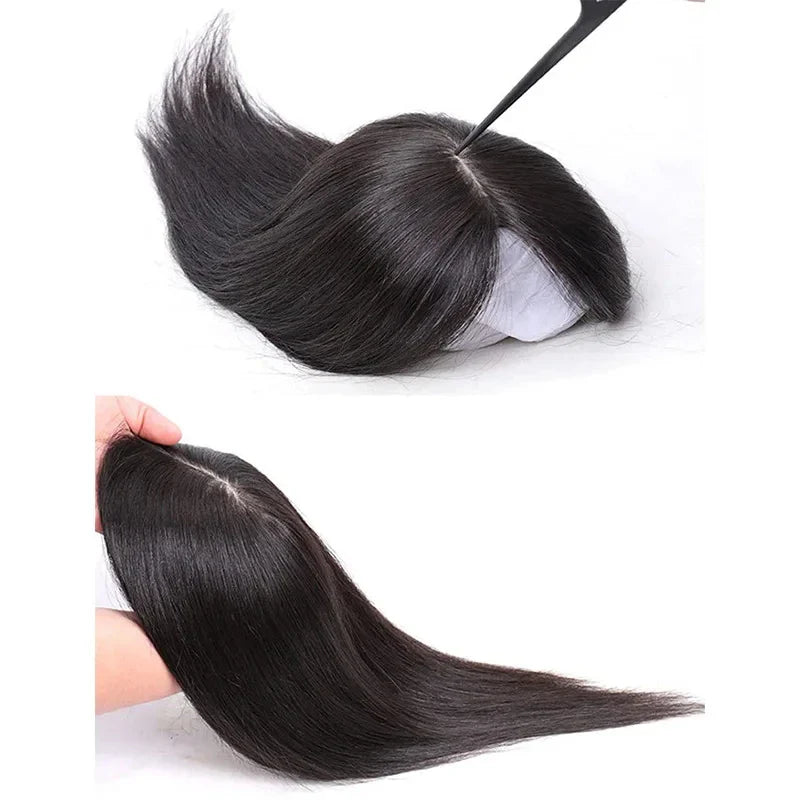 Silk Top Swiss Lace Clip-In Topper – Straight Real Human Hair Toupee with Bangs, Breathable & Soft, Blonde Color