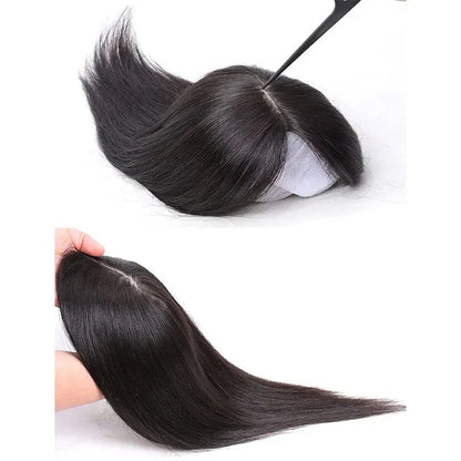 Silk Top Swiss Lace Clip-In Topper – Straight Real Human Hair Toupee with Bangs, Breathable & Soft, Blonde Color