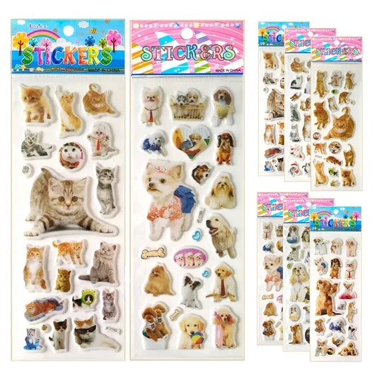 3D Dog & Cat Stickers 6 Sheets - Cute Pet Car Decals Scrapbook Reward Stickers for Kids Gifts