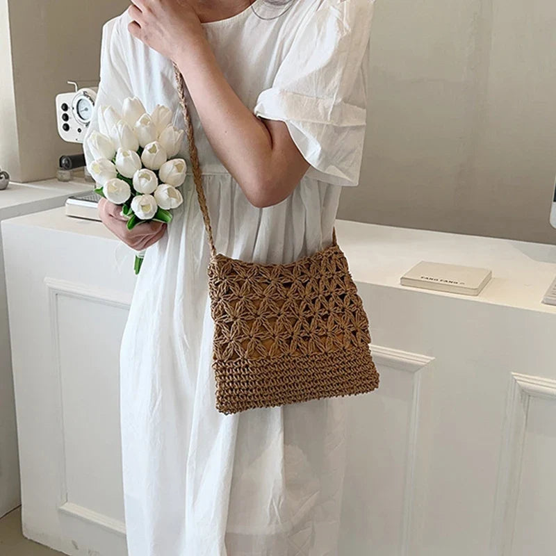 Woven Straw Crossbody Bag - Small Fashionable Shoulder Handbag for Women