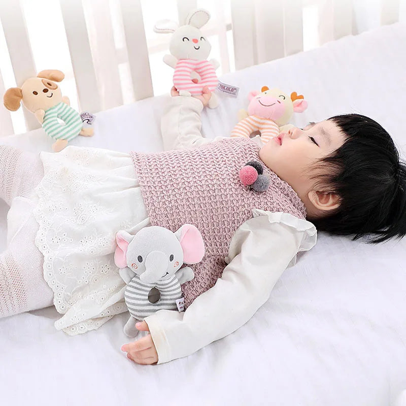 Newborn Baby Rattle Toy – Plush Cartoon Animal Hand Ring for Infants 0-24 Months, Toddler Early Educational Bed Toy