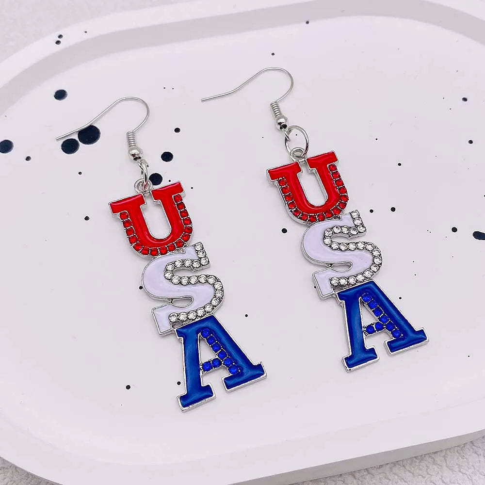 USA Flag Hat Wing Charms Earrings - Patriotic 4th of July Rainbow Flag Dangle Jewelry for Women & Girls