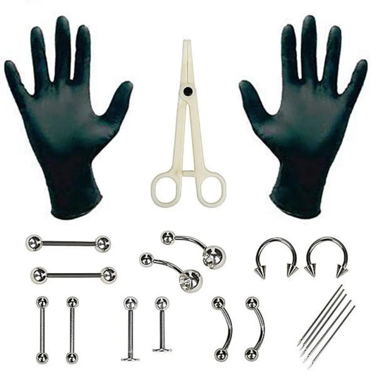 Disposable Body Piercing Tool Kit - Professional Piercing Needle & Clamp Set for Ear, Nose & Navel