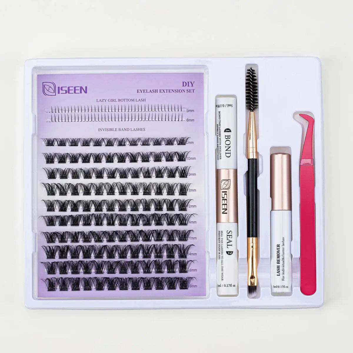 DIY Lash Extension Kit – Mix Styles Lash Clusters, Individual Lashes, Bond & Seal, Remover, Tweezers & Lash Brush for Easy Self-Application Makeup