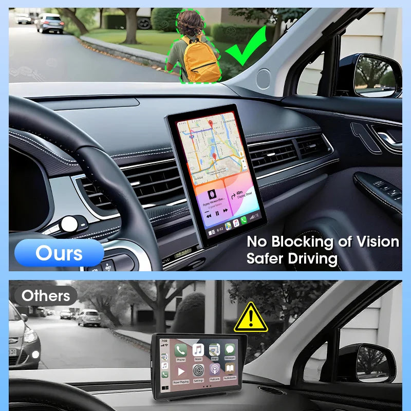 7/8/9'' Car Mirror Radio Display – Wireless CarPlay & Android Auto Multimedia Screen with Portrait & Landscape Support