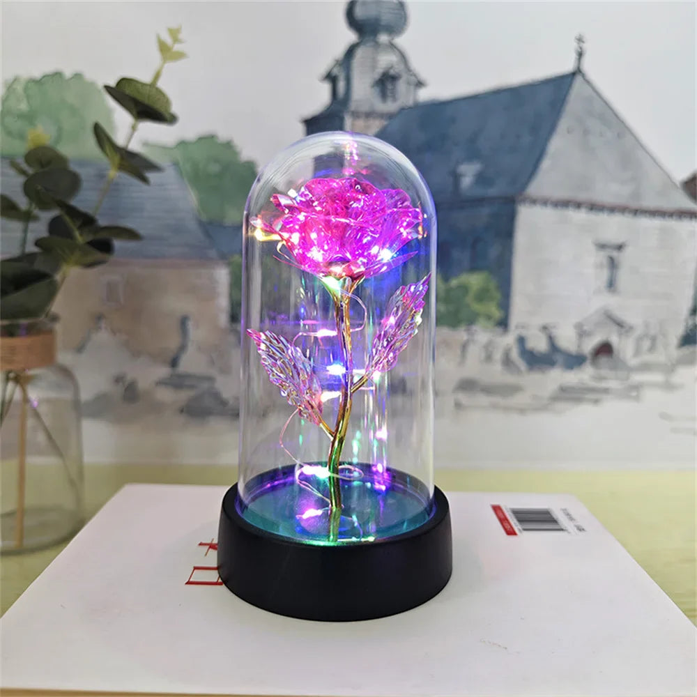 LED Eternal Rose Gift - 24K Gold Foil Flower with Glass Dome Light for Valentine’s Day, Wedding & Special Occasions